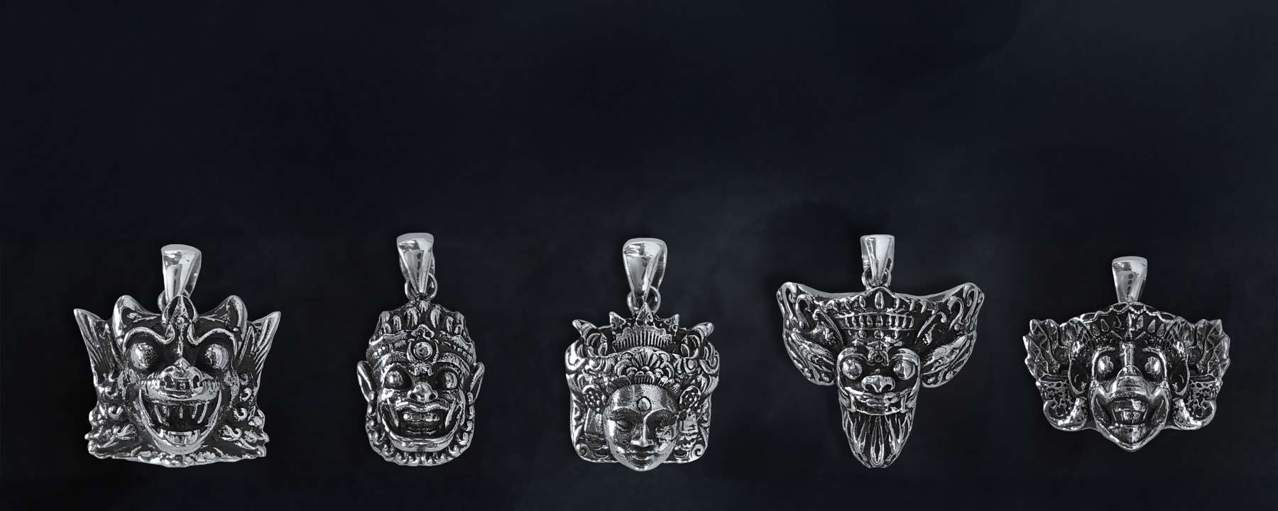 The five finished sterling silver pendants