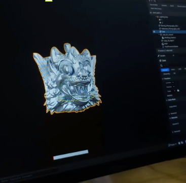 3D CAD sculpture of a Balinese figure on screen